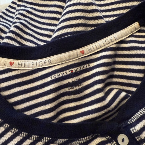 Tommy Hilfiger Navy & White Striped Waffle Knit Long Sleeve Henley Top Size S - Picture 5 of 8